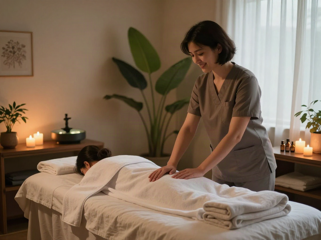 Experience a peaceful 병점출장마사지 session in a calming wellness environment.
