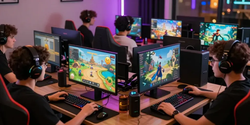 Engaged gamers discussing rokok88 daftar in a vibrant online forum atmosphere