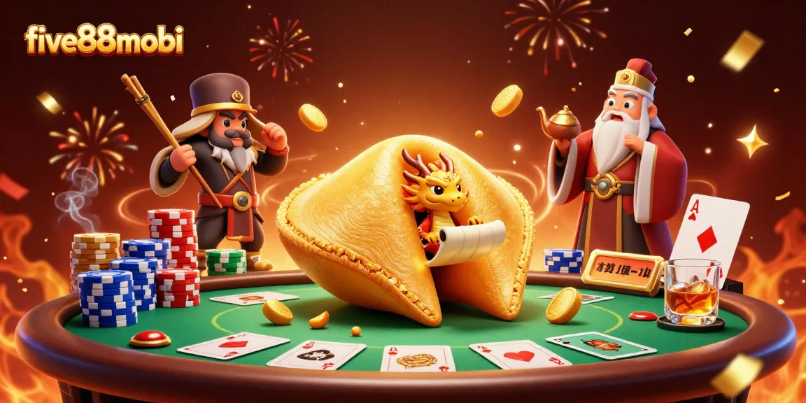 Engage in the excitement of five88mobi with a vibrant casino scene featuring dynamic characters and festive elements.