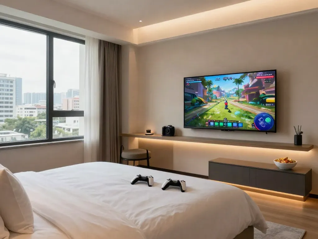rokok 88 modern hotel room with gaming facilities and cozy ambiance