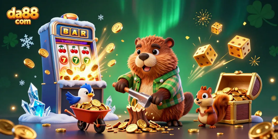 Chop trees for coins with da88 com in a lively 3D casino scene featuring fun characters.