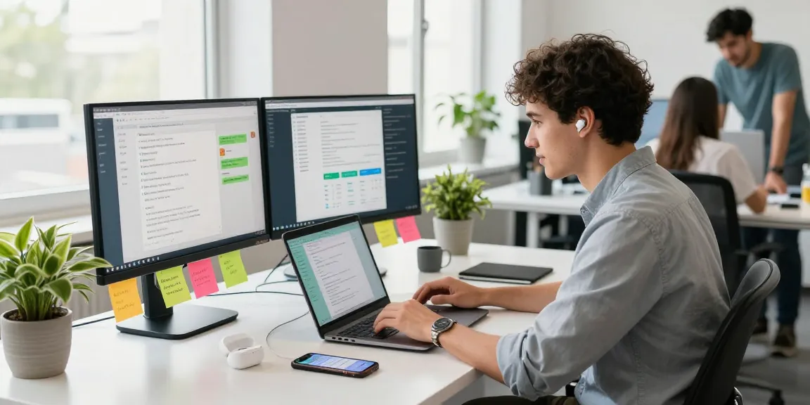 Professional using WhatsApp網頁版 in a modern office setting, showcasing effective communication and teamwork.