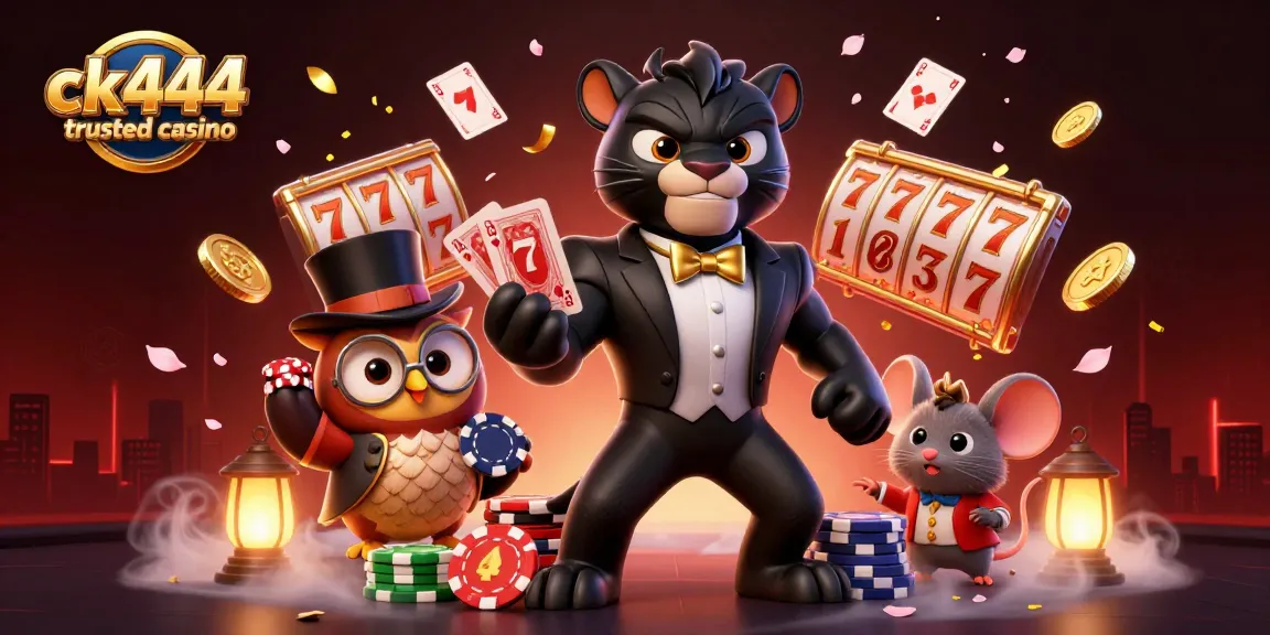 Experience the excitement of ck444 trusted casino with a vibrant 3D illustration showcasing gambling thrills and character charm.
