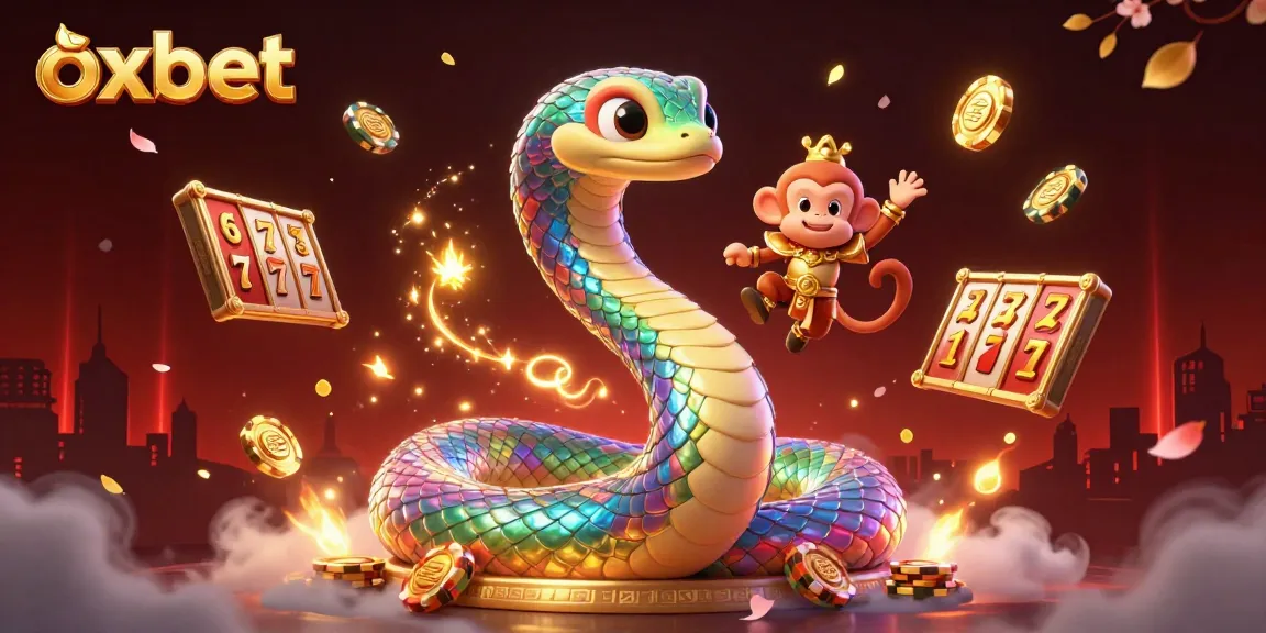 Experience the excitement of oxbet with vibrant 3D characters and slot reels in an enchanting casino scene.