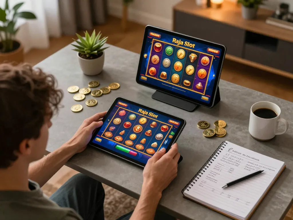 Cobalah keberuntungan Anda dengan raja slot online saat seorang pemain menikmati pengalaman tablet yang imersif.