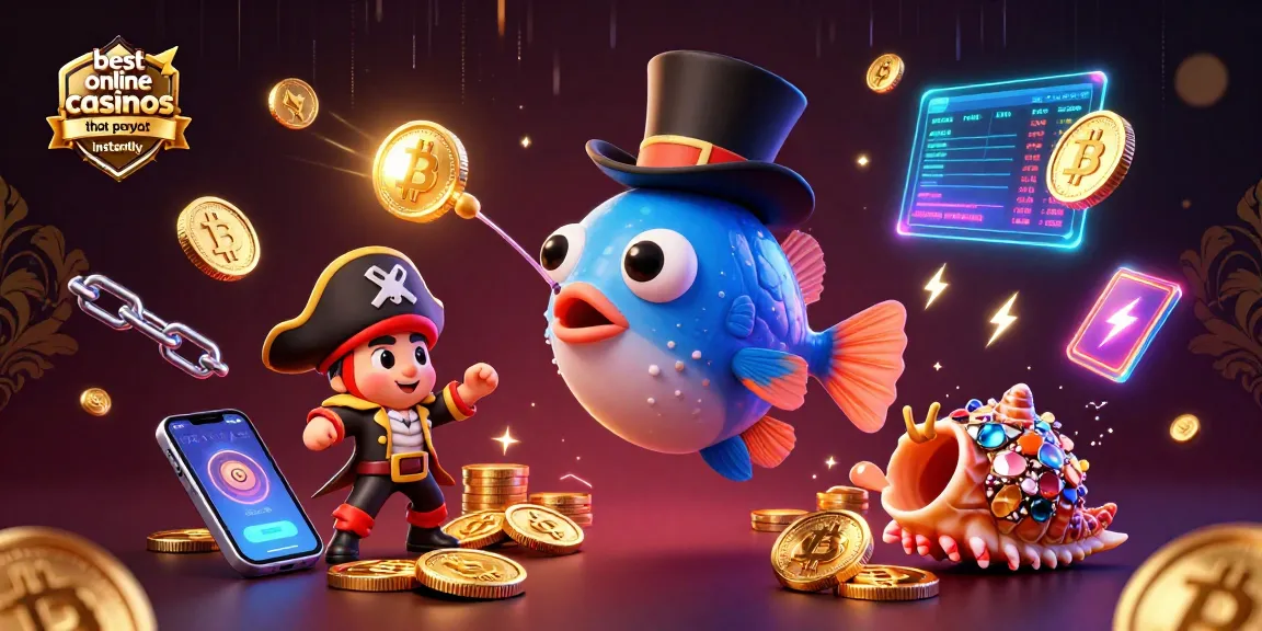 Bet on the best online casinos that payout instantly, featuring a deep-sea anglerfish and pirate shrimp.