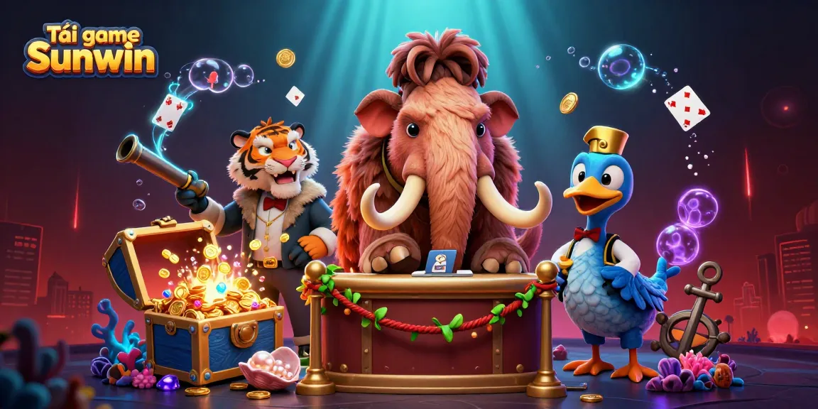 Tải game Sunwin to experience a vibrant online casino with 3D cartoon characters and dynamic elements.